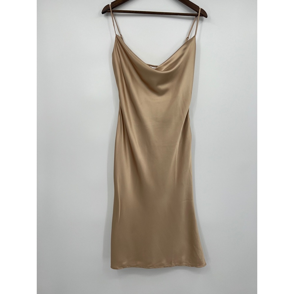 Meshki Tabitha Cowl Neck Midi Dress Champagne Satin Gold Size M wedding summer